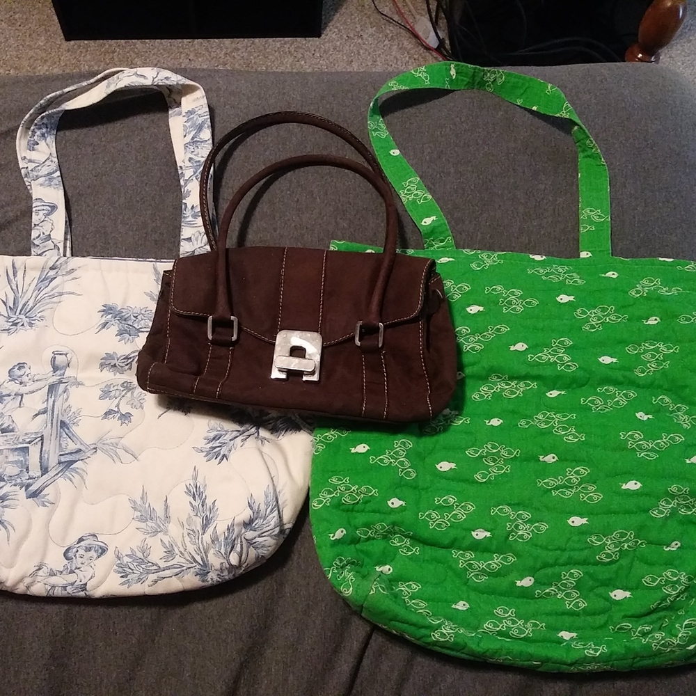 Lot Of 3 Quilted Kohls Brown Leather Handbag Fishing Vintage Y2K HTF